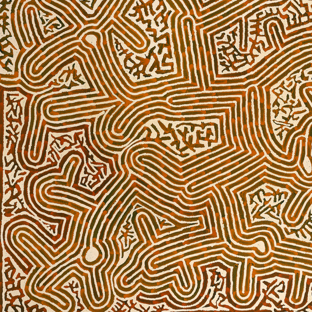 Aboriginal Art by Walter Jangala Brown, Tingari Cycle, 122x107cm - ART ARK®