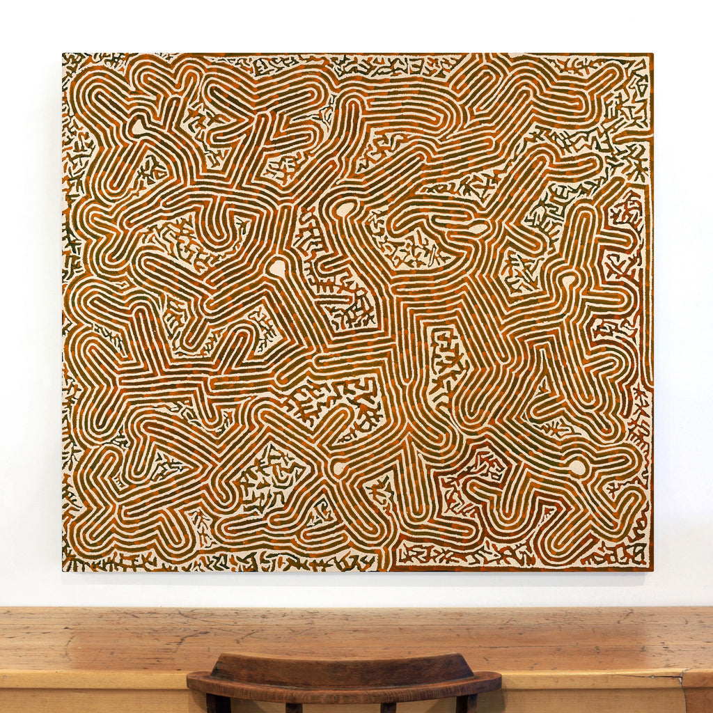 Aboriginal Art by Walter Jangala Brown, Tingari Cycle, 122x107cm - ART ARK®