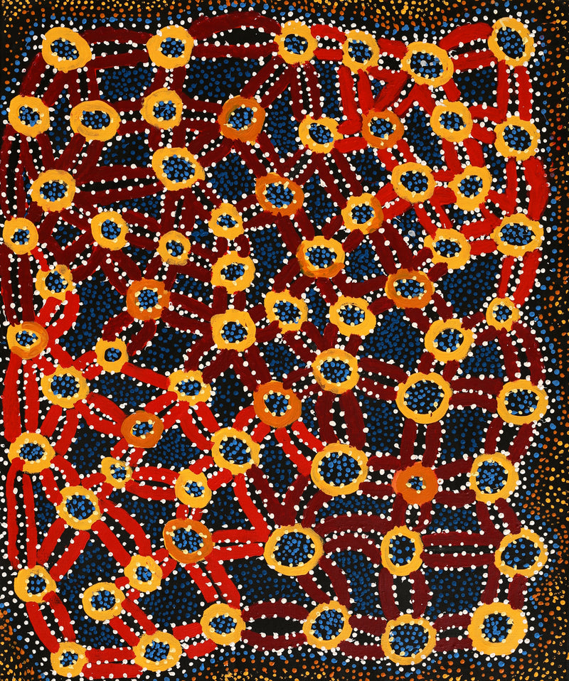 Aboriginal Artwork by Watson Jangala Robertson, Ngapa Jukurrpa (Water Dreaming) - Puyurru, 91x76cm