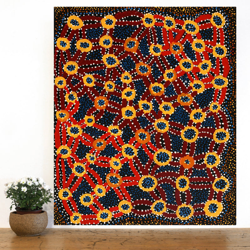 Aboriginal Artwork by Watson Jangala Robertson, Ngapa Jukurrpa (Water Dreaming) - Puyurru, 91x76cm