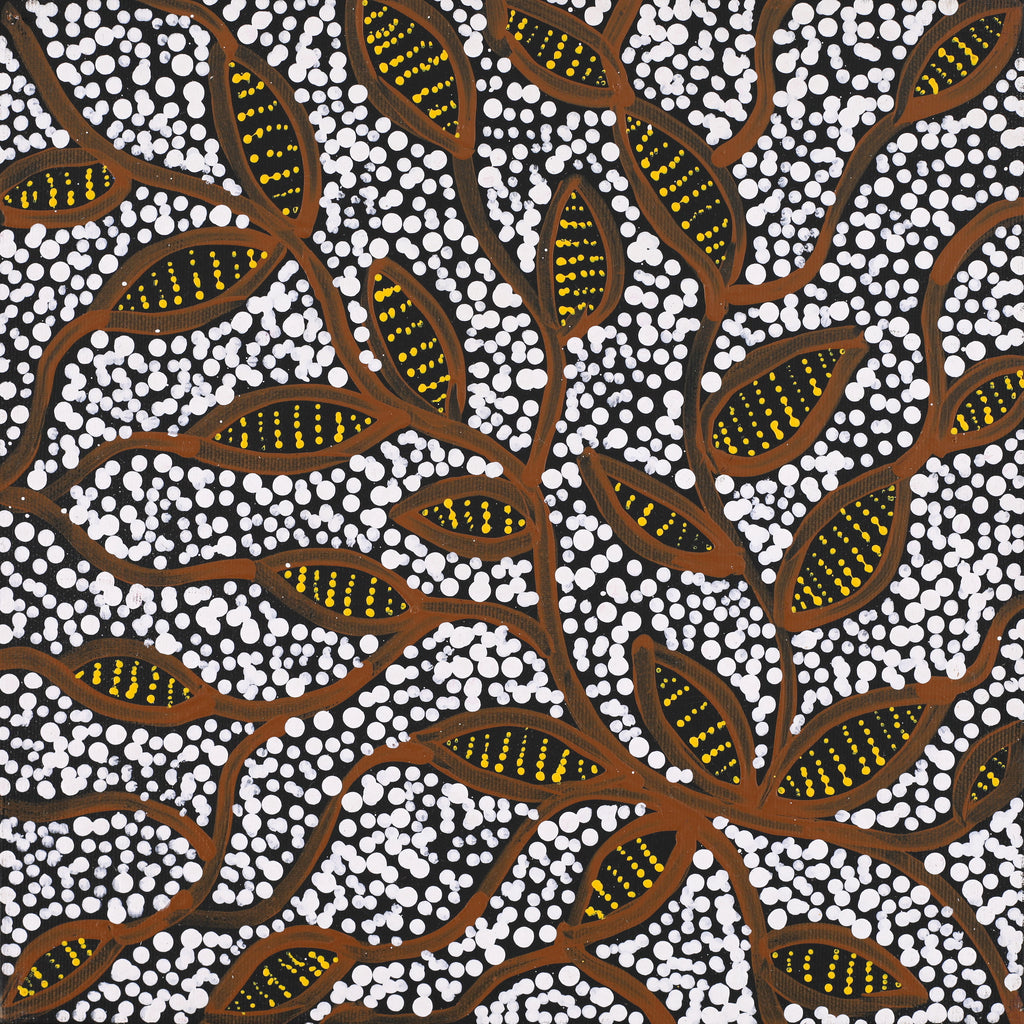 Aboriginal Artwork by Wendy Nungarrayi Brown, Purrpalanji (Skinny Bush Banana) Jukurrpa, 30x30cm