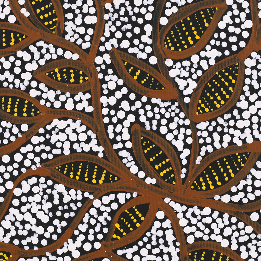 Aboriginal Artwork by Wendy Nungarrayi Brown, Purrpalanji (Skinny Bush Banana) Jukurrpa, 30x30cm