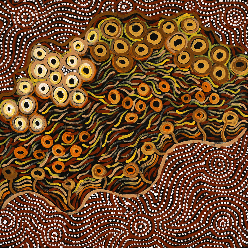Aboriginal Artwork by Wendy Nungarrayi Brown, Yanjirlpirri or Napaljarri-Warnu Jukurrpa (Star or Seven Sisters Dreaming), 46x46cm