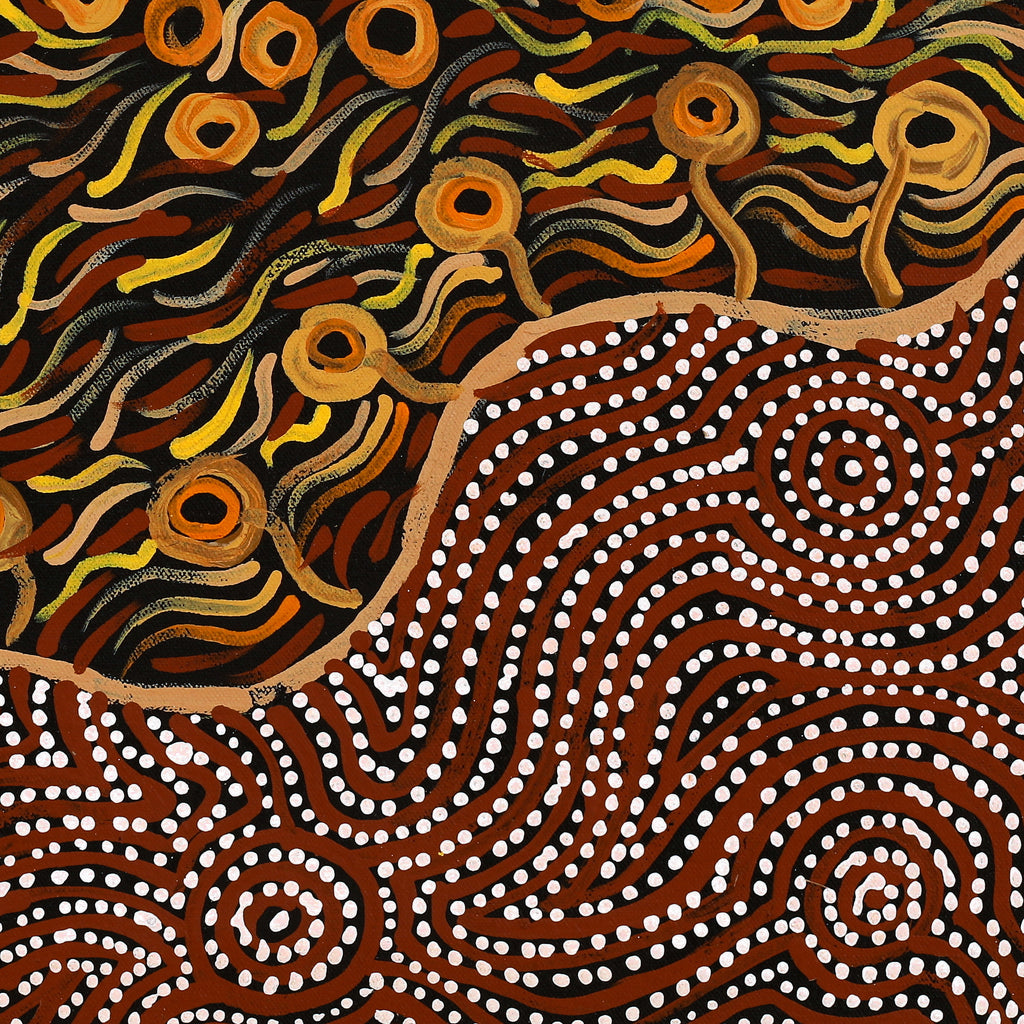 Aboriginal Artwork by Wendy Nungarrayi Brown, Yanjirlpirri or Napaljarri-Warnu Jukurrpa (Star or Seven Sisters Dreaming), 46x46cm
