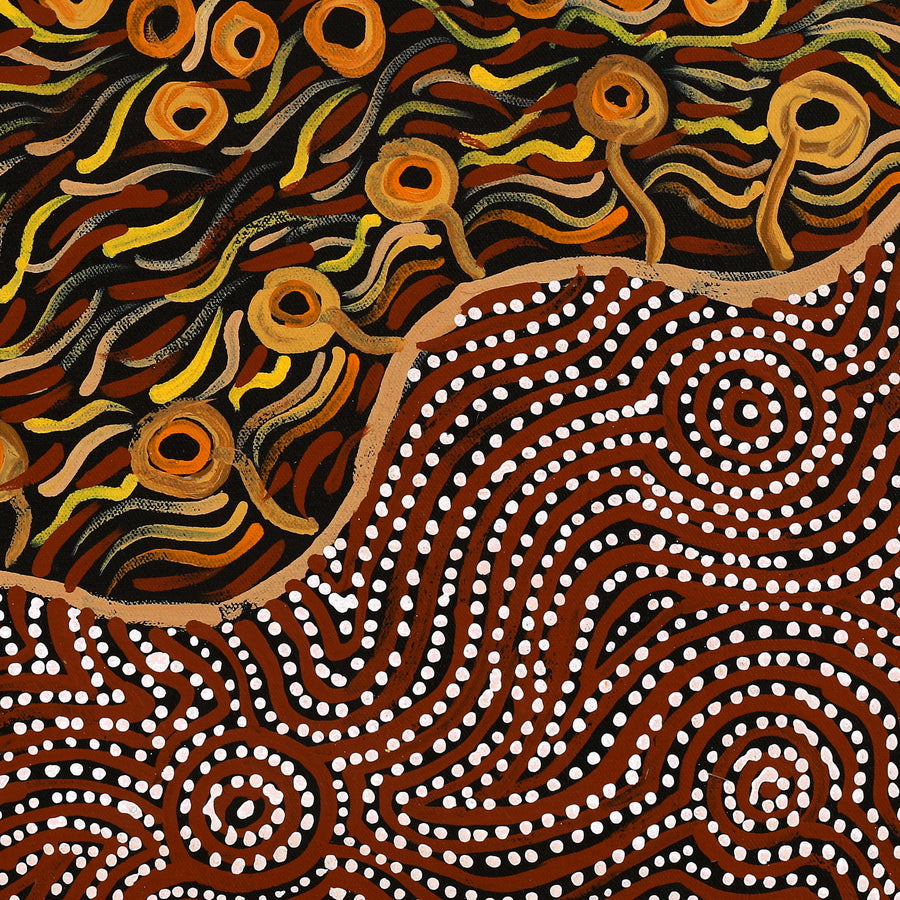 Aboriginal Artwork by Wendy Nungarrayi Brown, Yanjirlpirri or Napaljarri-Warnu Jukurrpa (Star or Seven Sisters Dreaming), 46x46cm