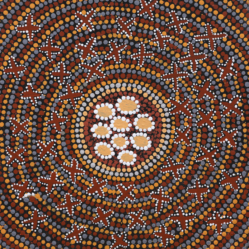 Aboriginal Artwork by Wendy Napaljarri Kitson, Ngatijirri Jukurrpa (Budgerigar Dreaming), 30x30cm