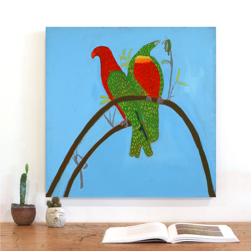 Aboriginal Artwork by Wilma Napangardi Poulson, Birds that live around Yuendumu, 61x61cm