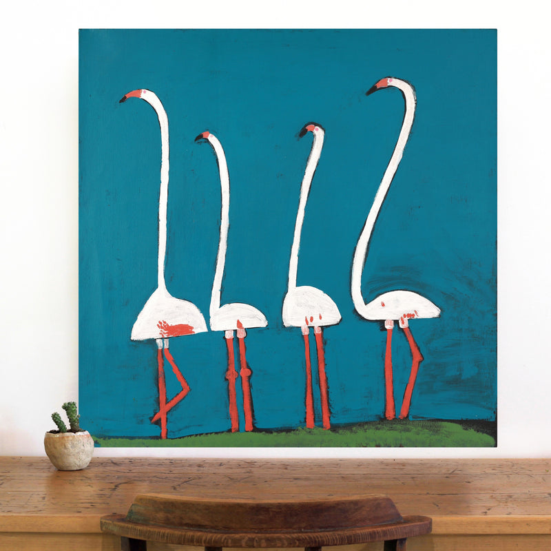 Aboriginal Artwork by Wilma Napangardi Poulson, Birds that live around Yuendumu, 76x76cm