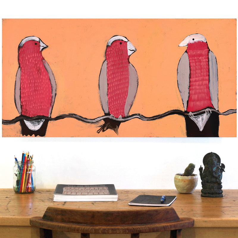 Aboriginal Artwork by Wilma Napangardi Poulson, Birds that live around Yuendumu, 91x46cm