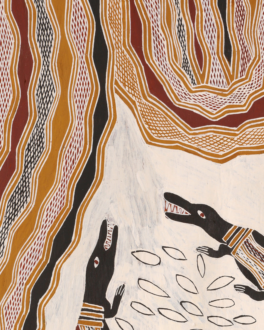 Aboriginal Artwork by Wulu Marawili, Garraŋali (Maḏarrpa clan), 151x62cm Bark