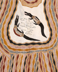 Aboriginal Artwork by Wulu Marawili, Garraŋali (Maḏarrpa clan), 151x62cm Bark