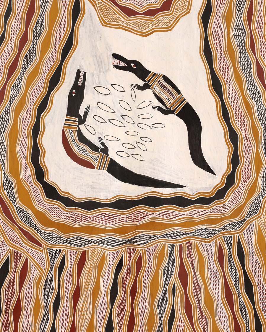 Aboriginal Artwork by Wulu Marawili, Garraŋali (Maḏarrpa clan), 151x62cm Bark