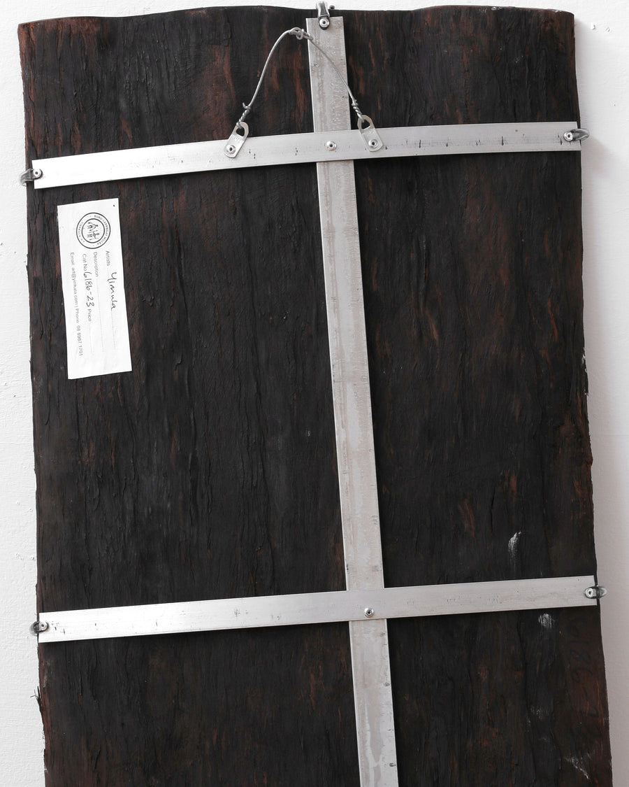Aboriginal Artwork by Yimula Munuŋgurr, Djapu Design, 81x40cm Bark Painting