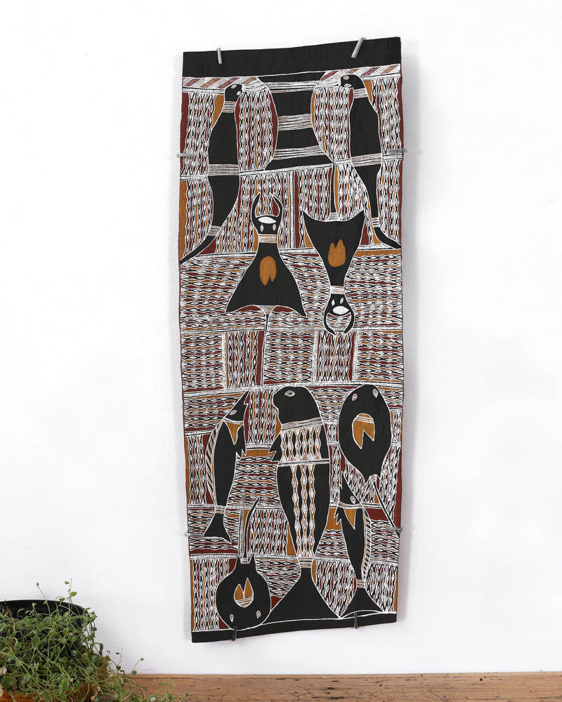 Aboriginal Artwork by Yirrinyina #2. Yunupiŋu, Gurtha, 93x35cm Bark