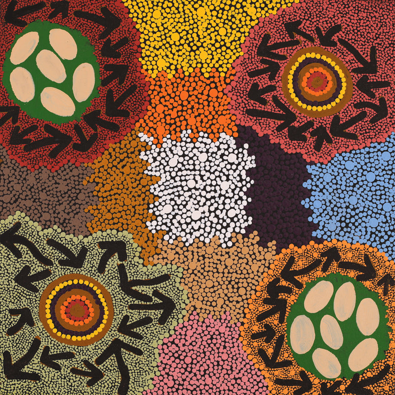 Aboriginal Artwork by Yvonne Nangala Gallagher, Yankirri Jukurrpa (Emu Dreaming) - Ngarlikurlangu, 40x40cm