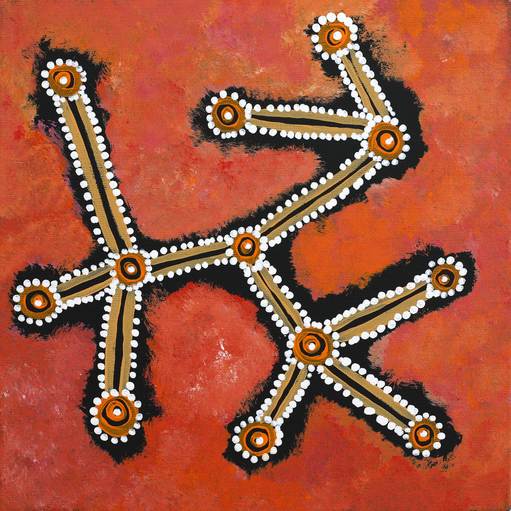Aboriginal Art by Zachias Japanangka Williams, Ngapa Jukurrpa (Water Dreaming) - Wapurtali, 30x30cm - ART ARK®