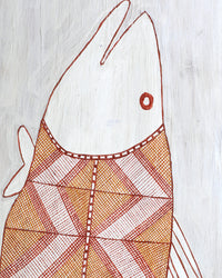 Aboriginal Artwork by Zipporah Nanguwerr, Birlmu or Namarnkorl (Barramundi), 89x30cm