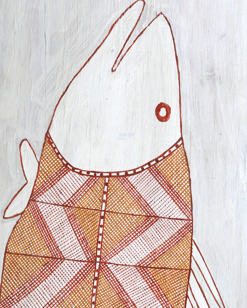 Aboriginal Artwork by Zipporah Nanguwerr, Birlmu or Namarnkorl (Barramundi), 89x30cm