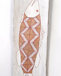 Aboriginal Artwork by Zipporah Nanguwerr, Birlmu or Namarnkorl (Barramundi), 89x30cm