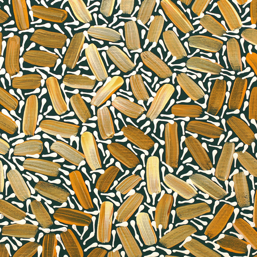 Aboriginal Artwork by Chantelle Nampijinpa Robertson, Ngapa Jukurrpa (Water Dreaming) - Puyurru, 30x30cm