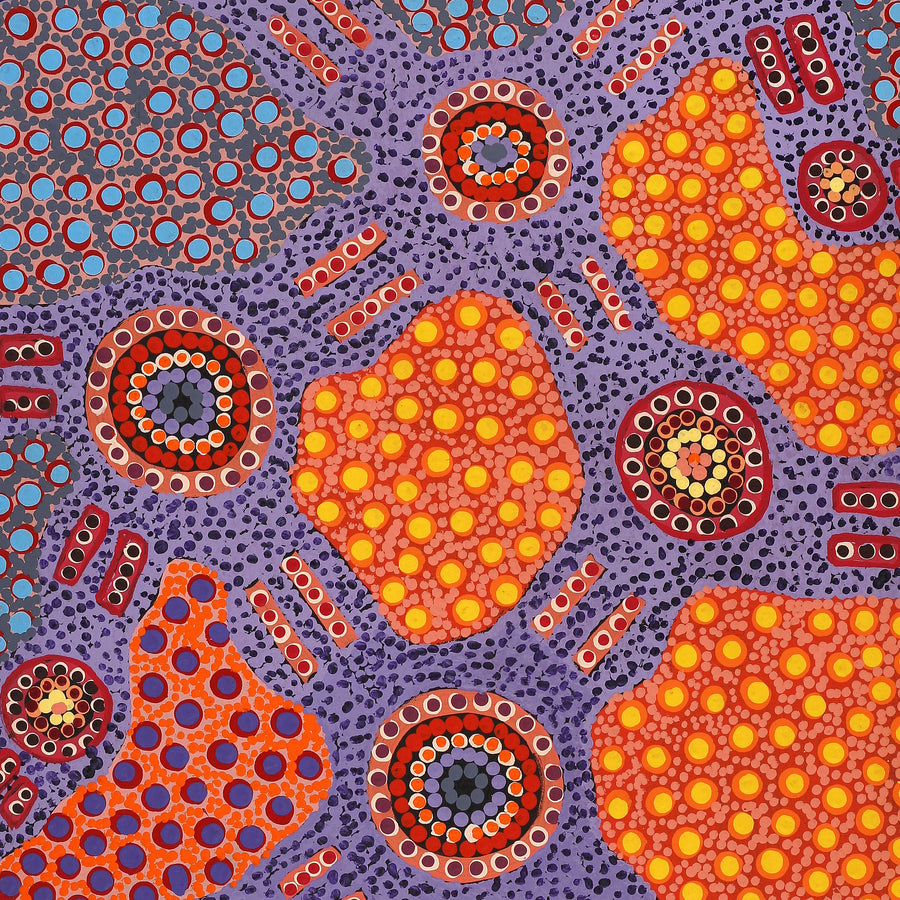 Aboriginal Artwork by Jennifer Napaljarri Lewis, Ngapa Jukurrpa (Water Dreaming) - Puyurru, 107x46cm
