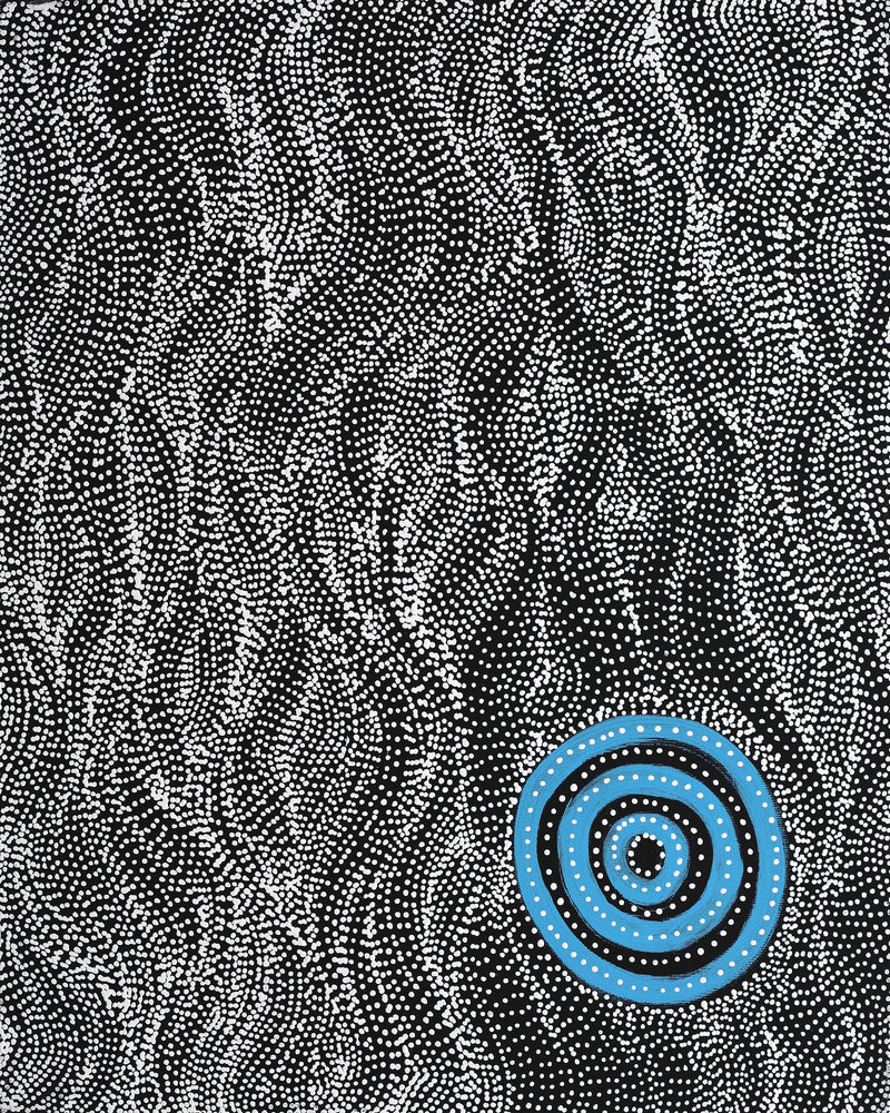 Aboriginal Artwork by Justinna Napaljarri Sims, Yanjirlpirri or Napaljarri-Warnu Jukurrpa (Star or Seven Sisters Dreaming), 50x40cm