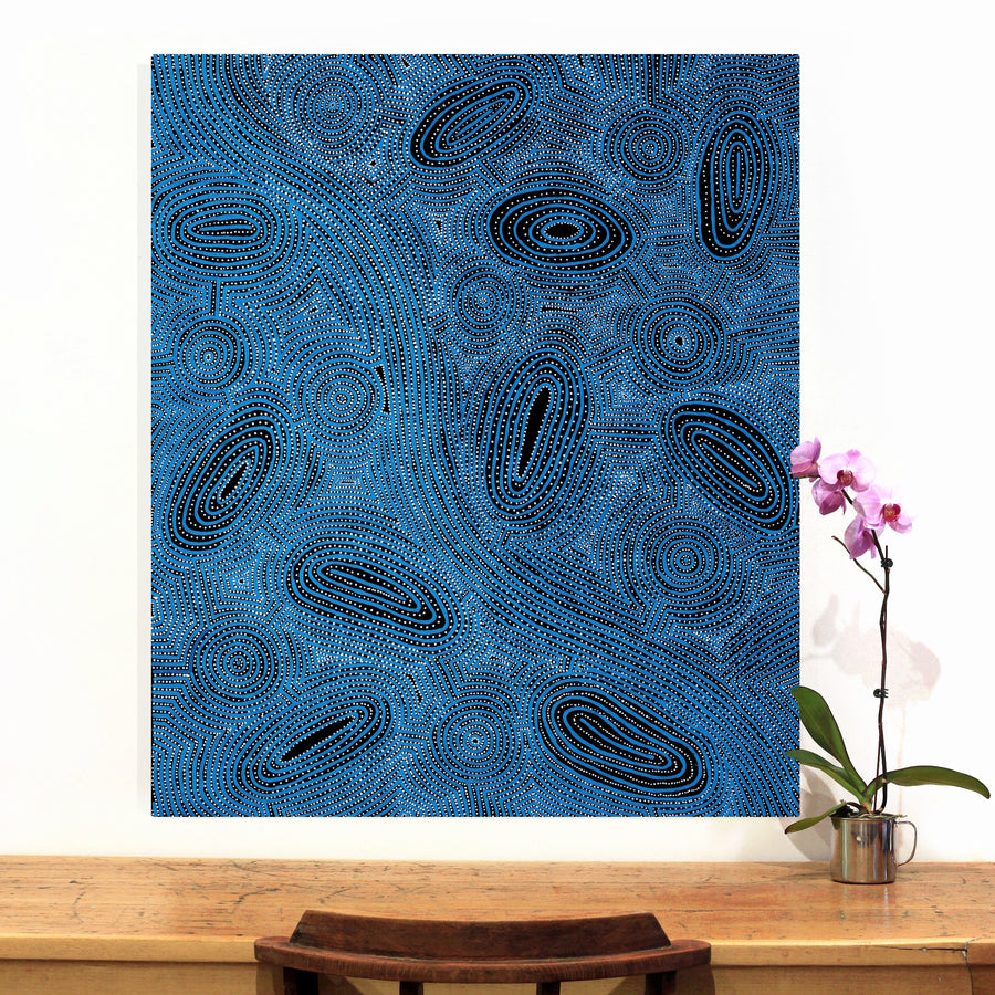 Aboriginal Artwork by Leah Nampijinpa Sampson, Ngapa Jukurrpa - Pirlinyarnu, 107x91cm