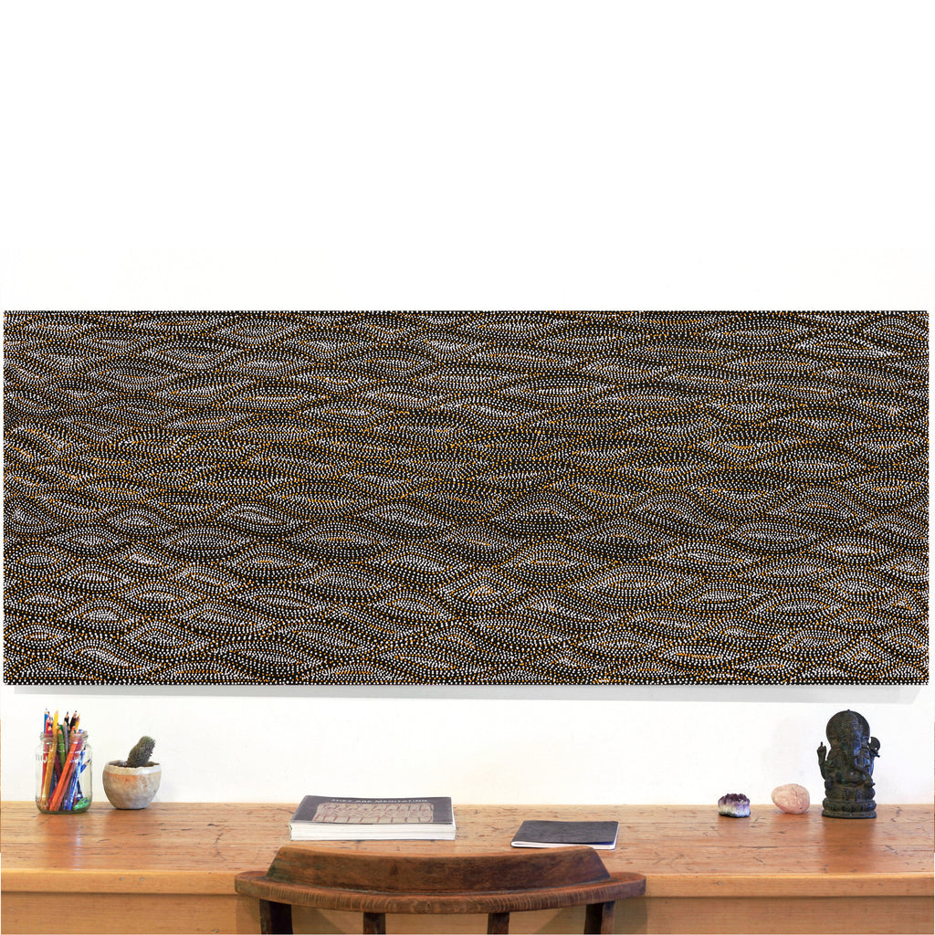 Aboriginal Artwork by Marshall Jangala Robertson, Watiya-warnu Jukurrpa (Seed Dreaming), 152x61cm