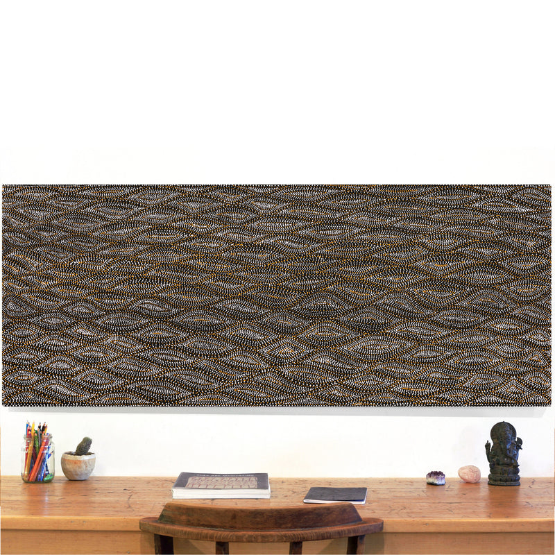 Aboriginal Artwork by Marshall Jangala Robertson, Watiya-warnu Jukurrpa (Seed Dreaming), 152x61cm