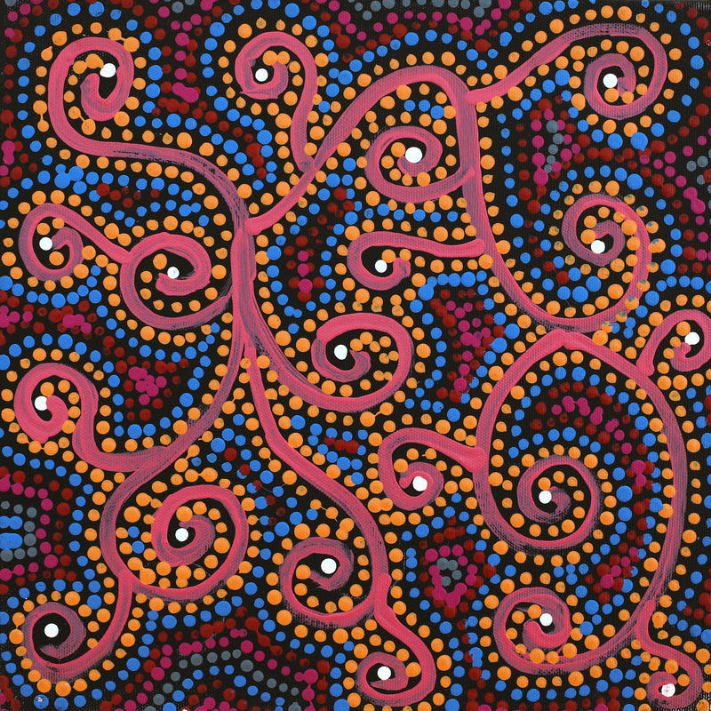 Aboriginal Artwork by Tina Napangardi Martin, Jintiparnta Jukurrpa (Desert Truffle Dreaming) - Mina Mina, 30x30cm