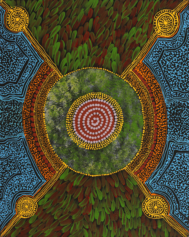 Aboriginal Artwork by Vicki Napaljarri Dixon, Ngarlkirdi Jukurrpa (Witchetty Grub Dreaming), 50x40cm