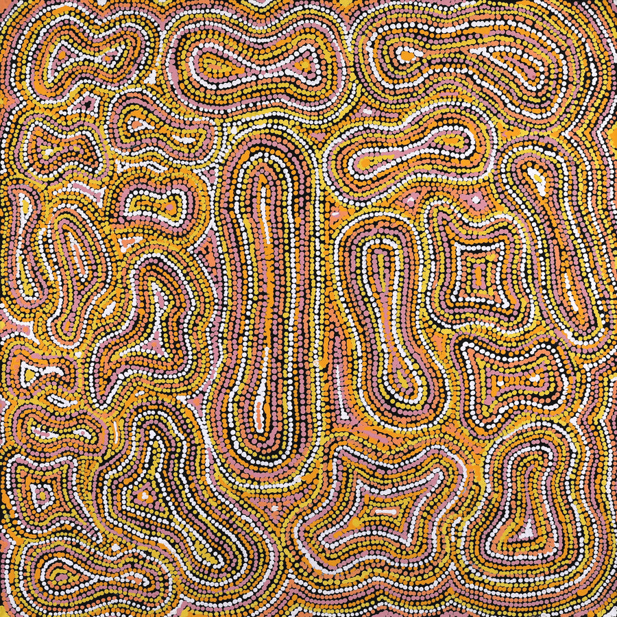 Aboriginal Artwork by Virginia Napaljarri Sims, Mina Mina Jukurrpa (Mina Mina Dreaming), 91x91cm