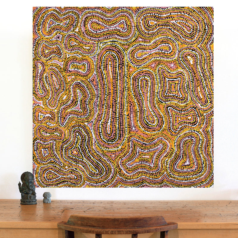 Aboriginal Artwork by Virginia Napaljarri Sims, Mina Mina Jukurrpa (Mina Mina Dreaming), 91x91cm