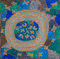 Aboriginal Artwork by Dora Napaljarri Kitson, Ngatijirri Jukurrpa (Budgerigar Dreaming), 46x46cm