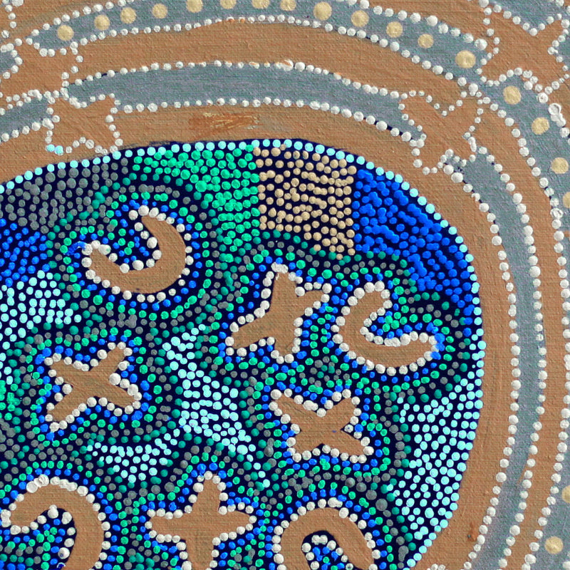 Aboriginal Artwork by Dora Napaljarri Kitson, Ngatijirri Jukurrpa (Budgerigar Dreaming), 46x46cm