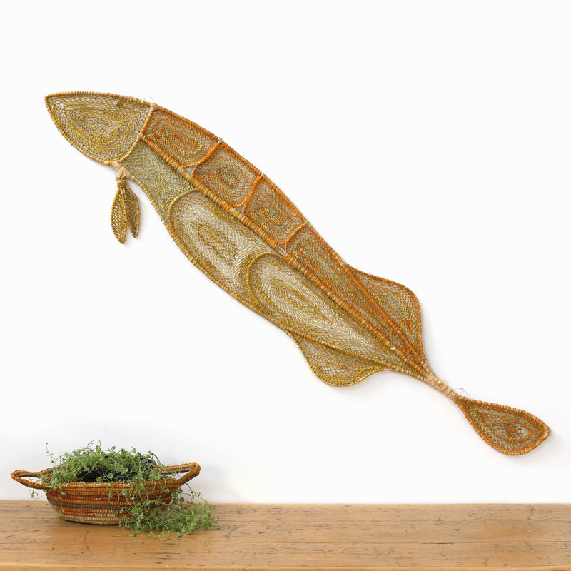 Aboriginal Artwork by Roseanne Ganambarr Djakmanbuy, Baypinga (Saratoga) Weaving, 160x40cm