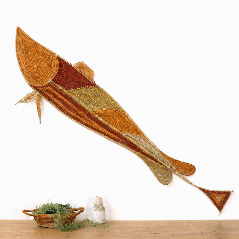 Aboriginal Artwork by Jericha Marrkula Manila, Baypinga (Saratoga) Weaving, 214x60cm