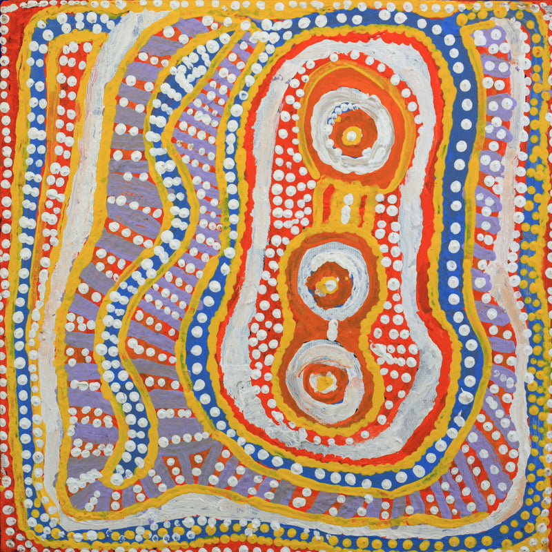 Aboriginal Artwork by Rosie Nangala Flemming, Ngapa Jukurrpa - Puyurru 30x30cm