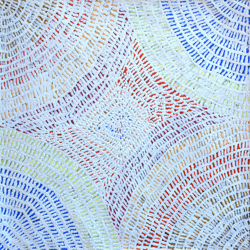 Aboriginal Artwork by Peggy Nampijinpa Brown, Warlukurlangu Jukurrpa (Fire country Dreaming), 46x46cm