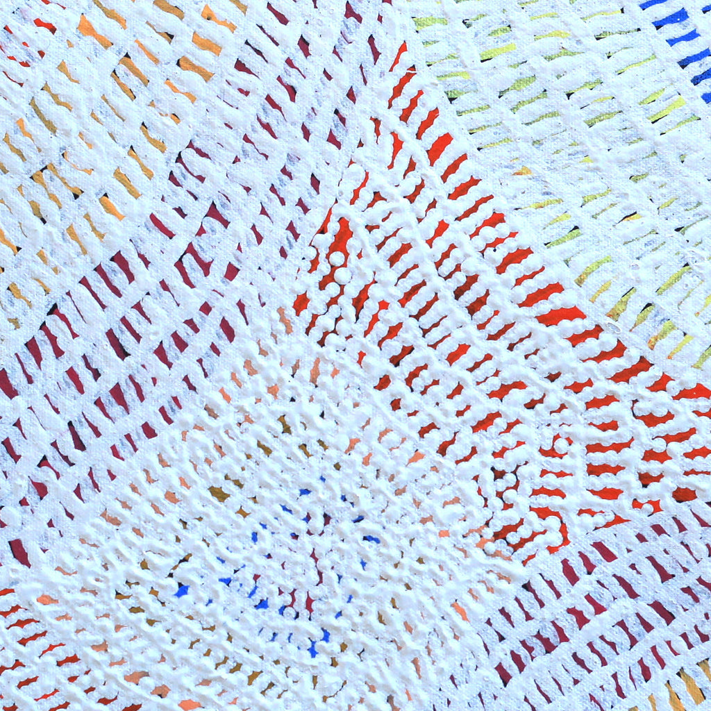 Aboriginal Artwork by Peggy Nampijinpa Brown, Warlukurlangu Jukurrpa (Fire country Dreaming), 46x46cm