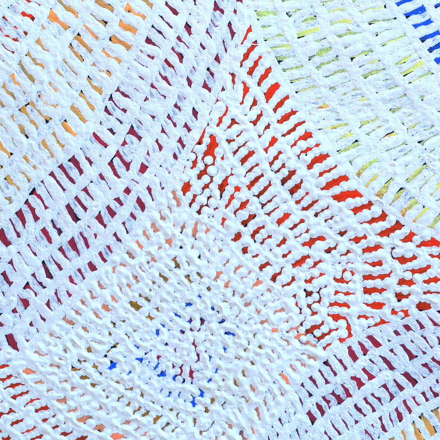 Aboriginal Artwork by Peggy Nampijinpa Brown, Warlukurlangu Jukurrpa (Fire country Dreaming), 46x46cm