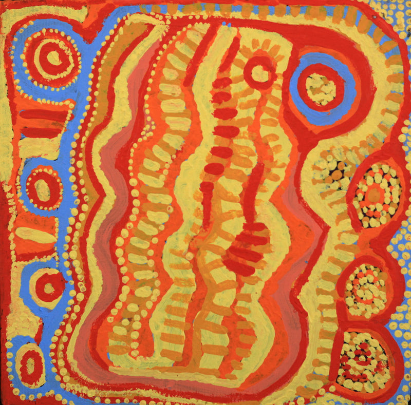Aboriginal Artwork by Rosie Nangala Flemming, Ngapa Jukurrpa - Puyurru 30x30cm