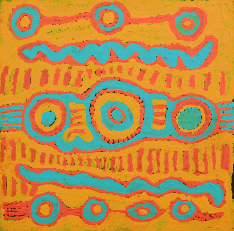 Aboriginal Artwork by Rosie Nangala Flemming, Ngapa Jukurrpa - Puyurru 30x30cm