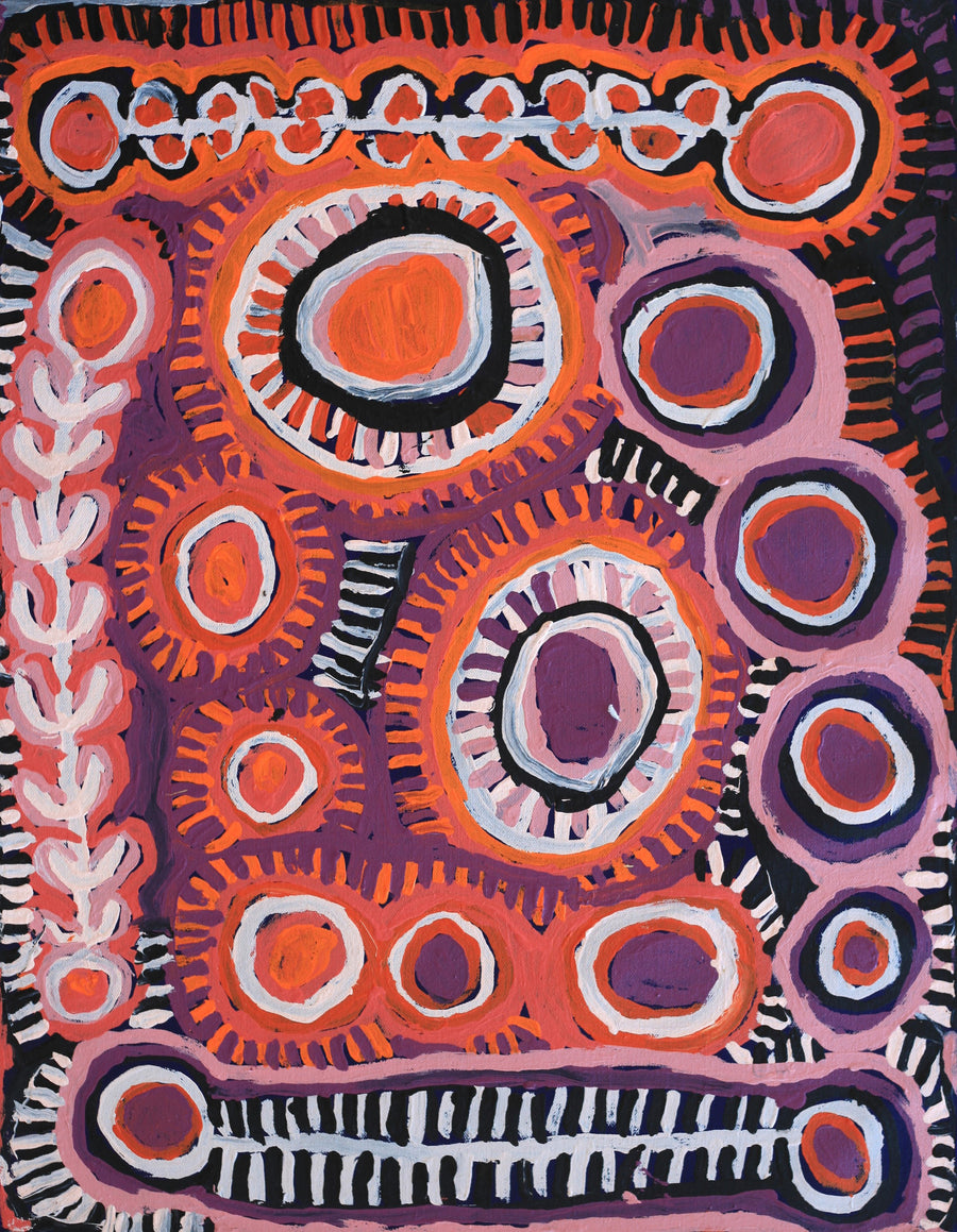 Aboriginal Artwork by Murdie Nampijinpa Morris, Malikijarra Jukurrpa, 61x46cm