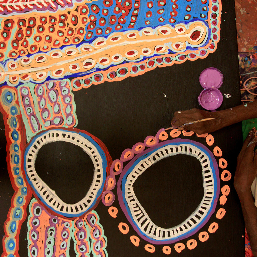 Aboriginal Artwork by Murdie Nampijinpa Morris, Malikijarra Jukurrpa, 182x91cm