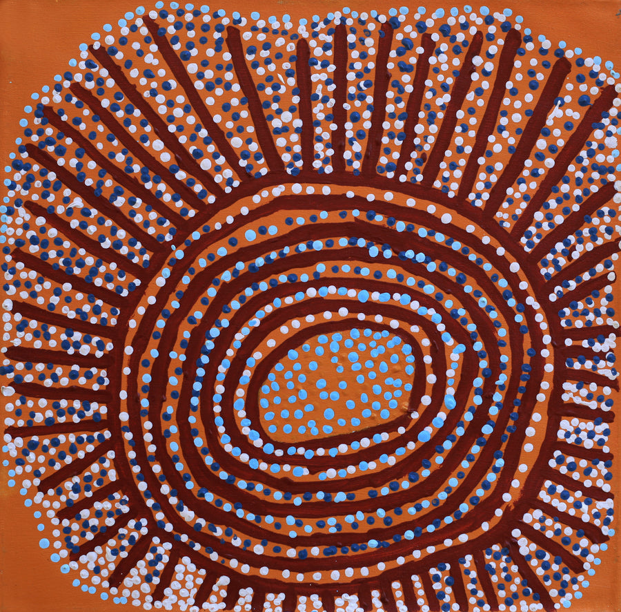 Aboriginal Artwork by Shorty Jangala Robertson, Ngapa Jukurrpa (Water Dreaming) - Puyurru, 46x46cm