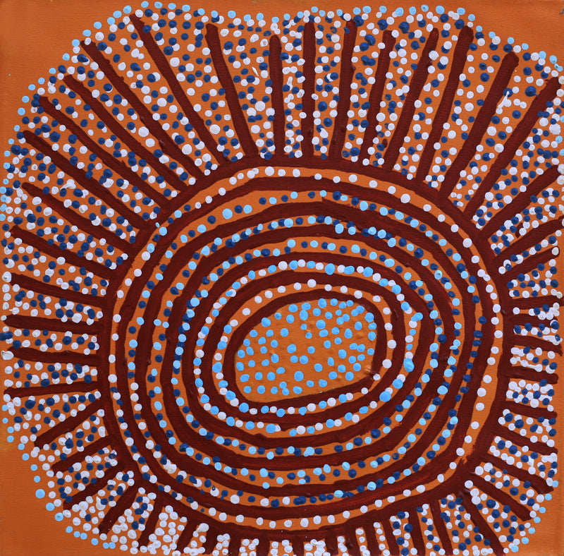 Aboriginal Artwork by Shorty Jangala Robertson, Ngapa Jukurrpa (Water Dreaming) - Puyurru, 46x46cm