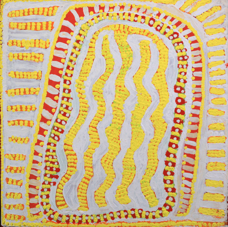 Aboriginal Artwork by Rosie Nangala Flemming, Ngapa Jukurrpa - Puyurru 30x30cm