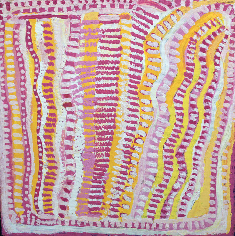 Aboriginal Artwork by Rosie Nangala Flemming, Ngapa Jukurrpa - Puyurru 30x30cm