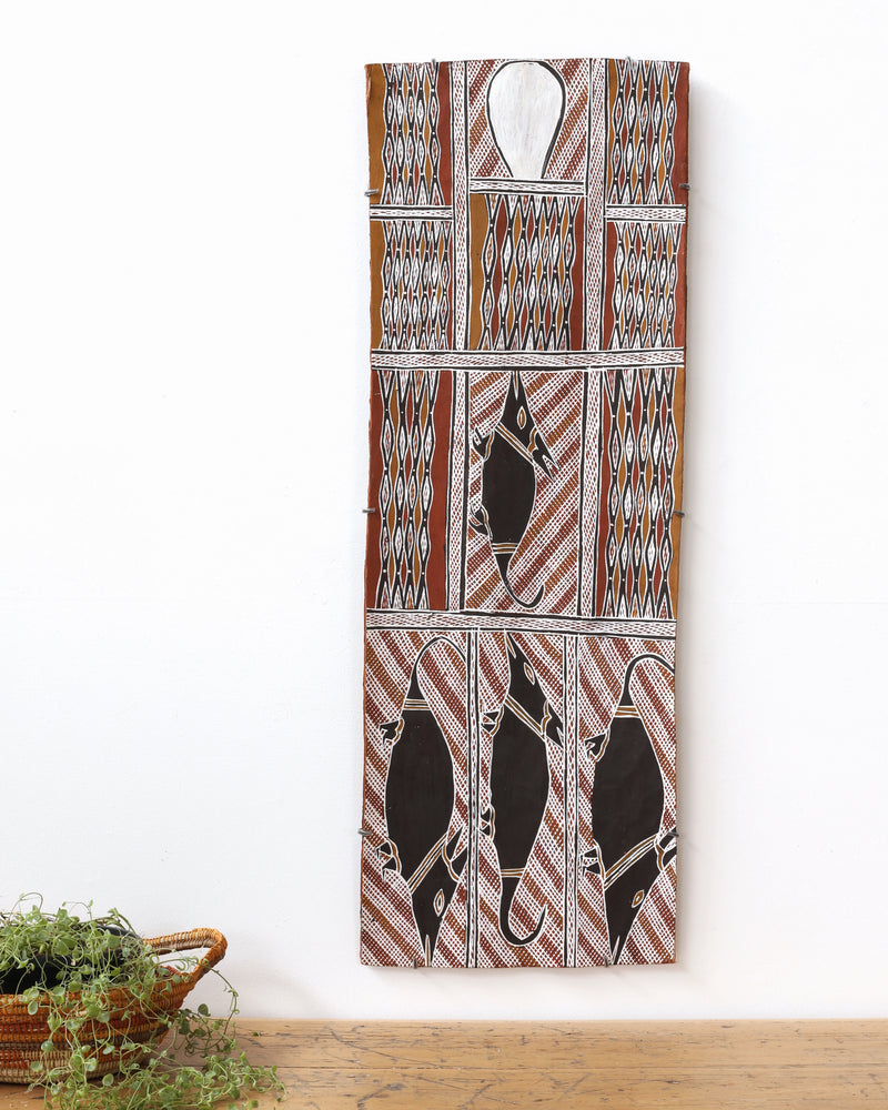 Aboriginal Artwork by Ŋulwurr #2 Yunupiŋu, Waṉkurra, 108x38cm Bark